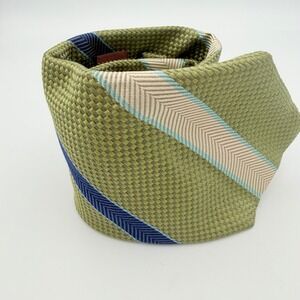 Tasso Elba Mens Silk Tie Green Blue Cream Diagonal Stripe Basketweave Texture